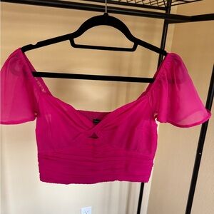 Abercrombie & Fitch Pink Puff Sleeve Crop Top